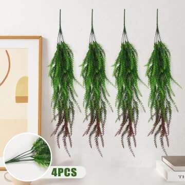 RECUTMS 4 Pack 31.5”Artificial Ferns Plants Vine Fake Ivy Boston Outdoor Plastic Hanging Decor for Indoor Walls, Weddings, Patios, Porches,Kitchen (Red)