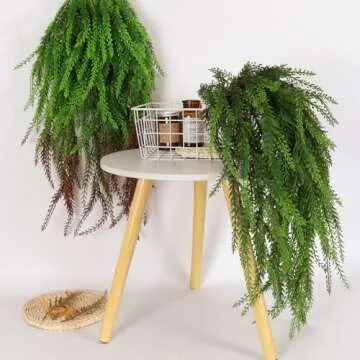 RECUTMS 4 Pack 31.5”Artificial Ferns Plants Vine Fake Ivy Boston Outdoor Plastic Hanging Decor for Indoor Walls, Weddings, Patios, Porches,Kitchen (Red)