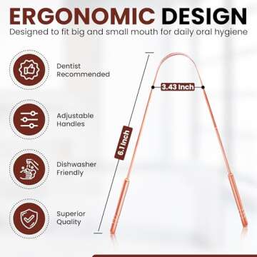 Absolute Ayurvedic Tongue Scraper For Adults Copper, Copper Tongue Cleaner For Oral Health and Fresh...