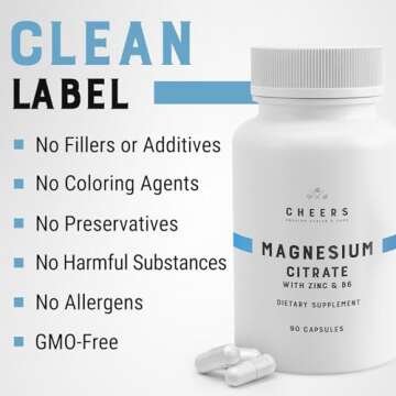 Cheers - Magnesium Citrate, 85% Daily Value, 90 Capsules Pack | 320 mg – Daily Intake 3 Capsules | Gluten-Free | Magnesium Supplements with Zinc & Vitamin B6, Vegan Supplements for Adults