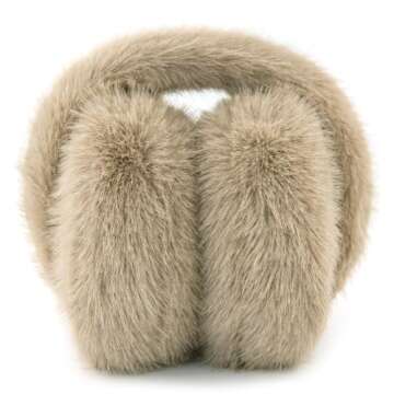 POMIJIAN Winter Ear Muffs for Women Girls Faux Fur Cute White Earmuffs Fluffy Ear Warmers Foldable E...