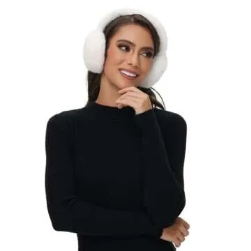 POMIJIAN Winter Ear Muffs for Women Girls Faux Fur Cute White Earmuffs Fluffy Ear Warmers Foldable Ear Covers Outdoor (Brown)