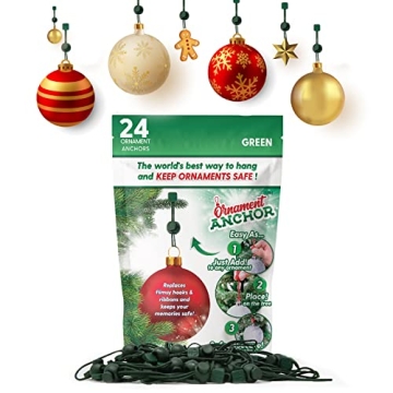 Secure and Sturdy Ornament Anchor Hooks for Your Christmas Tree - 24 Pack in Green
