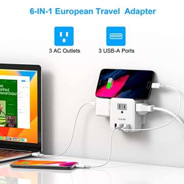 European Travel Plug Adapter, CELISY international Plug Adapter with 3 American Outlets and 3 USB Po...
