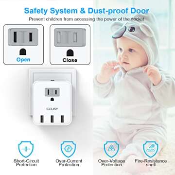 European Travel Plug Adapter, CELISY international Plug Adapter with 3 American Outlets and 3 USB Ports, Type C Travel Essentials for US to Most Europe EU Spain Italy France Germany