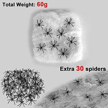 FPMFSLF Halloween Spider Web Decoration, Spooky Stretchable 60g Halloween Cobwebs with 30pcs Fake Bl...
