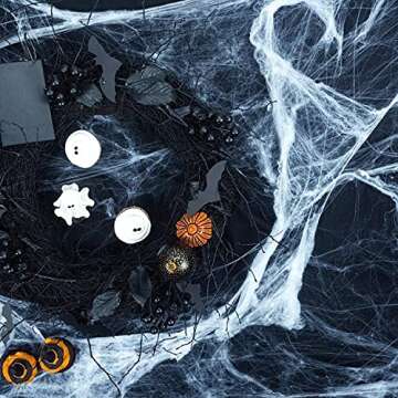 FPMFSLF Halloween Spider Web Decoration, Spooky Stretchable 60g Halloween Cobwebs with 30pcs Fake Black Plastic Realistic Spiders Scary Party Prank Props Decor for Haunted House, Home Indoor Outdoor