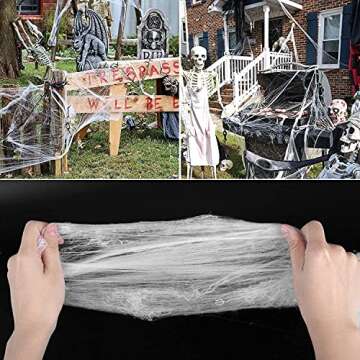 FPMFSLF Halloween Spider Web Decoration, Spooky Stretchable 60g Halloween Cobwebs with 30pcs Fake Black Plastic Realistic Spiders Scary Party Prank Props Decor for Haunted House, Home Indoor Outdoor