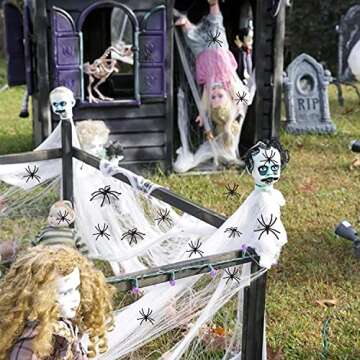 FPMFSLF Halloween Spider Web Decoration, Spooky Stretchable 60g Halloween Cobwebs with 30pcs Fake Black Plastic Realistic Spiders Scary Party Prank Props Decor for Haunted House, Home Indoor Outdoor