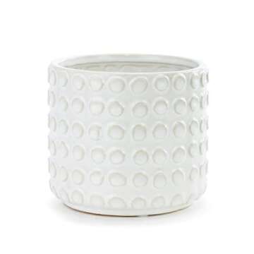 DEMDACO Dimple Glossy White 6 x 6 Ceramic Stoneware Decorative Container Vase Planter