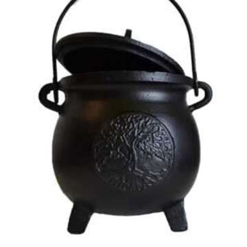 Tree of Life Cast Iron Potpourri Cauldron 8 inches