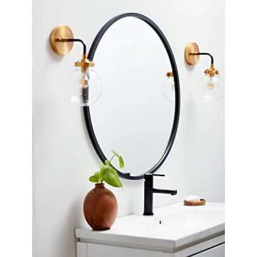 Better Bevel 24” x 24” Black Rubber Framed Mirror | Round Bathroom Wall Mirror