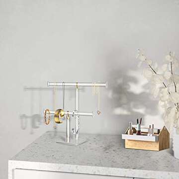 TOOPILAT Acrylic Jewelry Display,Clear Acrylic Round Bracelet Display Holder Organizer Jewelry Holde Organizer Tree Stand, 2 Tier Jewelry Display Necklace Holder Stand (2-Bar)