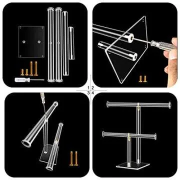 TOOPILAT Acrylic Jewelry Display,Clear Acrylic Round Bracelet Display Holder Organizer Jewelry Holde Organizer Tree Stand, 2 Tier Jewelry Display Necklace Holder Stand (2-Bar)