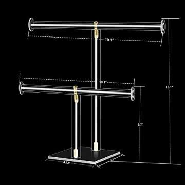 TOOPILAT Acrylic Jewelry Display,Clear Acrylic Round Bracelet Display Holder Organizer Jewelry Holde Organizer Tree Stand, 2 Tier Jewelry Display Necklace Holder Stand (2-Bar)