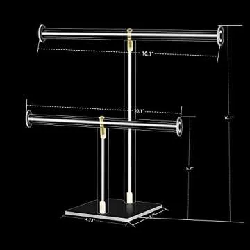 TOOPILAT Acrylic Jewelry Display,Clear Acrylic Round Bracelet Display Holder Organizer Jewelry Holde Organizer Tree Stand, 2 Tier Jewelry Display Necklace Holder Stand (2-Bar)