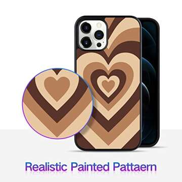 OOK Hard Case for iPhone 12 Pro Max All Round Shock Absorption Protection Cover with Brown Heart Design Tire Tread Anti-Skid Wireless Charging iPhone 12 Pro Max Case for Girls Women