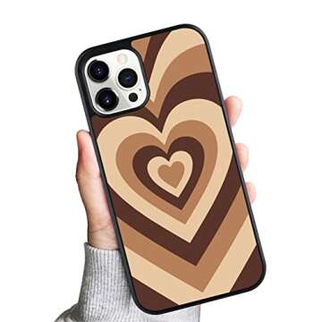 OOK Hard Case for iPhone 12 Pro Max All Round Shock Absorption Protection Cover with Brown Heart Design Tire Tread Anti-Skid Wireless Charging iPhone 12 Pro Max Case for Girls Women