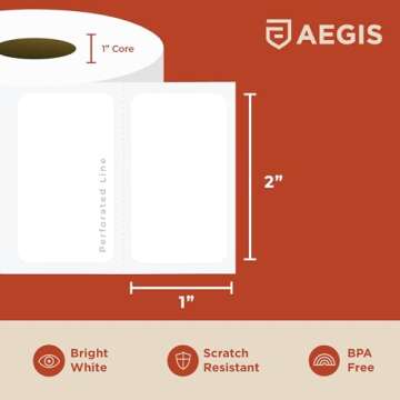 Aegis Adhesives - 2” X 1” Direct Thermal Labels for UPC Barcodes, Address, Perforated & Compatib...
