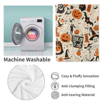 VANZEV Trick or Treat Fleece Blanket Gifts, Playful Halloween Characters Design, Soft Halloween Throw 50x60 inches, Whimsical October Decor - Orange and Black