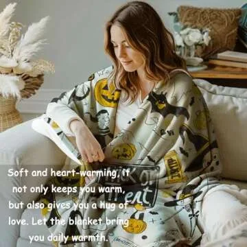 VANZEV Trick or Treat Fleece Blanket Gifts, Playful Halloween Characters Design, Soft Halloween Throw 50x60 inches, Whimsical October Decor - Orange and Black