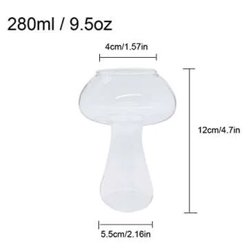 NC Creative Cocktail Glass Set of 2 Mushroom Design 280ml 9.5oz Cocktail Glass for KTV Bar Night Party Cocktails Martinis Drinking Juice Beer
