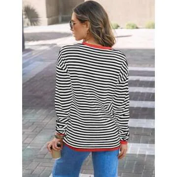 LILLUSORY Women's Oversized Striped Sweater - Trendy Comfort