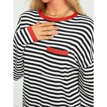 LILLUSORY Women's Oversized Striped Sweater - Trendy Comfort