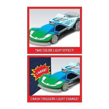 Hot Wheels Color Crashers Cyber Speeder, Motorized Toy Car with Lights & Sounds, Blue, Kids Toys for Ages 3 Up by Just Play