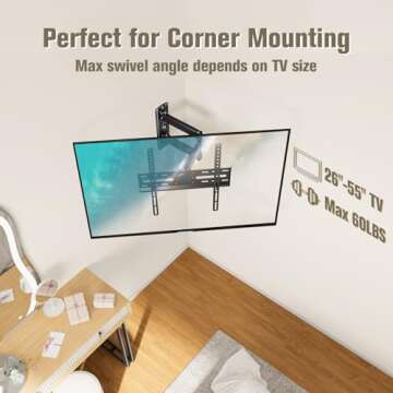 Mounting Dream TV Wall Mount Swivel and Tilt for Most 26-55 Inch TV, TV Mount Perfect Center Design, Full Motion TV Mount Bracket with Articulation, up to VESA 400x400mm, 60 lbs, MD2377
