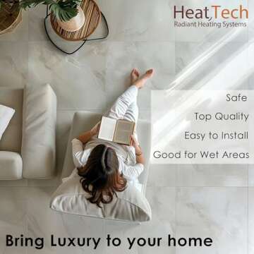 HeatTech Electric Radiant Floor Heating Mat Kit System 120V, Radiant Floor Heat Heating Mat System w/AUBE 7-day Programmable Floor Sensing Thermostat w/Floor Sensor for Bathroom Tile Stone