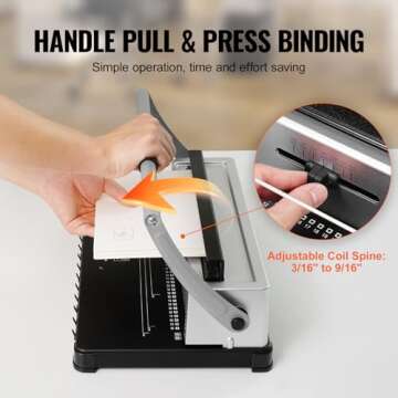 VEVOR Coil Binding Machine, Manual Book Maker 34-Holes Binding 120 Sheets, Punch Binder with Adjustable Side Margin, for Letter Size, A4, A5