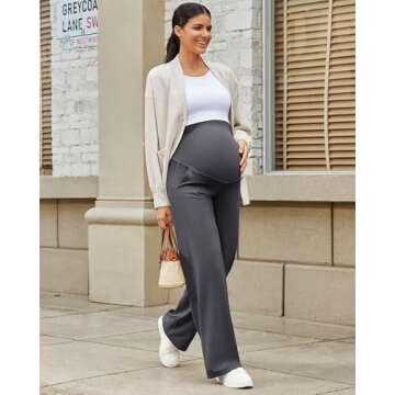 G4Free Pregnancy Pants for Women Maternity Outfits Dress Work Pants Stretchy High Waist Yoga Pants with Pockets Winter Wide Leg Trousers (Dark Gray,L,30")