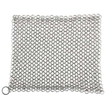 Cast Iron Cleaner and Scrubber by Küche Chef. XL 8x8 Inch Premium 316 Stainless Steel Chainmail Scr...