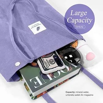 LHMTQVK Corduroy Tote Bags for Women, Large Capacity Women's Shoulder Purses for Office School Shopping Travel (Purple)