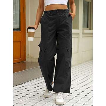 AUTOMET Womens Baggy Cargo Pants y2k Jeans Low Waist Parachute Pants Plus Size Joggers Wide Leg Trousers Trendy Sweatpants Hiking Pants Black