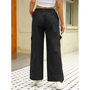 AUTOMET Womens Baggy Cargo Pants y2k Jeans Low Waist Parachute Pants Plus Size Joggers Wide Leg Trousers Trendy Sweatpants Hiking Pants Black