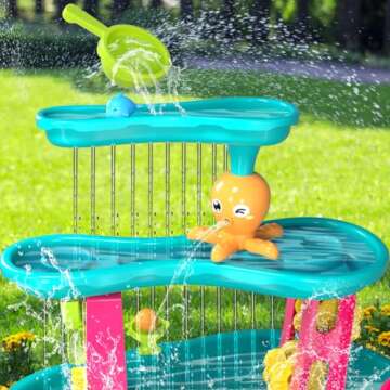 VATOS 3 Tier Sand Water Table for Girls, Kids Splash Sand Table Water Toys for Aged 3 4 5 6 7 8 9, Summer Water Activity Table Beach Backyard Garden Outdoor Toy for Toddler Kids