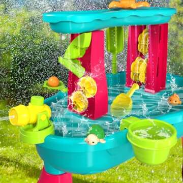 VATOS 3 Tier Sand Water Table for Girls, Kids Splash Sand Table Water Toys for Aged 3 4 5 6 7 8 9, Summer Water Activity Table Beach Backyard Garden Outdoor Toy for Toddler Kids