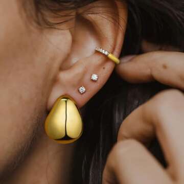 KissYan Gold Earrings for Women, 14K Gold Plated Chunky Dome Hoops Lightweight Teardrop Earrings Irregular Shape Hollow Open Hoops Fashion Jewelry(Style1-G)