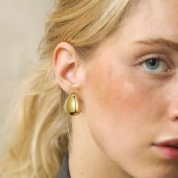 KissYan Gold Earrings for Women, 14K Gold Plated Chunky Dome Hoops Lightweight Teardrop Earrings Irregular Shape Hollow Open Hoops Fashion Jewelry(Style1-G)