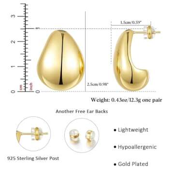KissYan Gold Earrings for Women, 14K Gold Plated Chunky Dome Hoops Lightweight Teardrop Earrings Irregular Shape Hollow Open Hoops Fashion Jewelry(Style1-G)