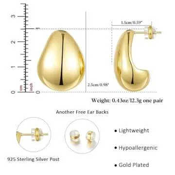 KissYan Gold Earrings for Women, 14K Gold Plated Chunky Dome Hoops Lightweight Teardrop Earrings Irregular Shape Hollow Open Hoops Fashion Jewelry(Style1-G)