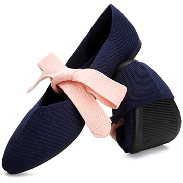 HEAWISH Women’s Pointed Toe Ballet Flat Fringe Bow Strap Comfortable Flats Shoes Casual Dress Shoe...