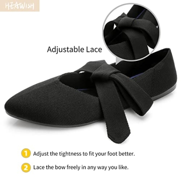 HEAWISH Women’s Pointed Toe Ballet Flat Fringe Bow Strap Comfortable Flats Shoes Casual Dress Shoes(Navy/Bow, US10)
