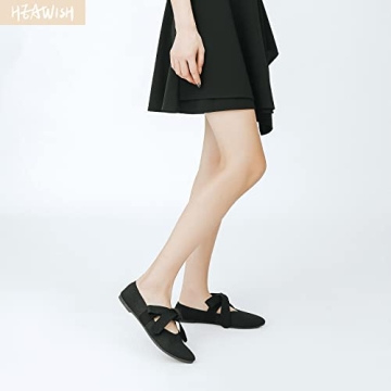 HEAWISH Women’s Pointed Toe Ballet Flat Fringe Bow Strap Comfortable Flats Shoes Casual Dress Shoes(Navy/Bow, US10)