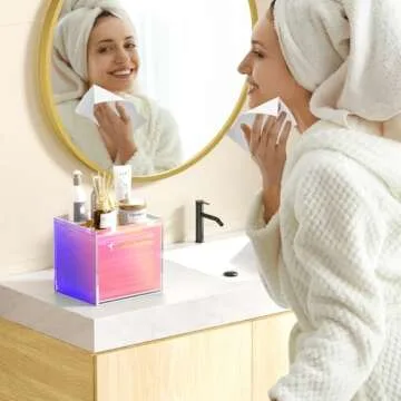 TAINESS Rainbow Disposable Facial Towel Storage Box Acrylic Towel Container Compatible with Clean Skin Club Clean Towel XL Wall-Mounted Face Towel Organizer with Drawer(Excluding Facial Towels)