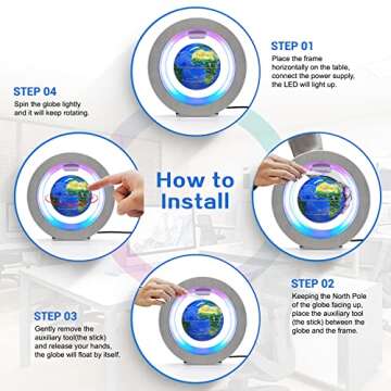 Flagest Magnetic Levitation Floating Globe - Levitating O Shape Globe with LED Lights for Educational Home Office Desk Decor - Birthday Holiday Party Item (4Inches Globe