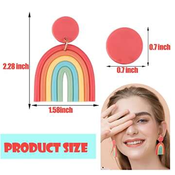 Boho Polymer Clay Rainbow Earrings for Women Dangling, Cute Multicolor Handmade Vintage Bohemian Tas...