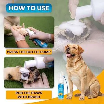 Be Happy Paw Dog Paw Cleaner 6.8fl oz No-Rinse Waterless Shampoo Foam Paw Cleanser with Silicone Brush and Microfiber Towel, Natural Pet Paw Cleaner for Dogs and Cats